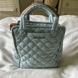 MZ WALLACE MINI BOX TOTE IN SILVER BLUE REC